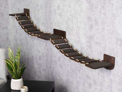 cat wall furniture, cat bridge, cat shelves, cat shelves for wall, cat climbing wall, color wenge, side view