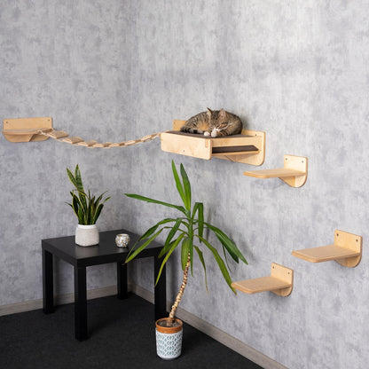elevated cat bed, cat bed, best cat bed, cat bridge, cat wall shelves, cat steps, cat steps for wall, color clear, side view
