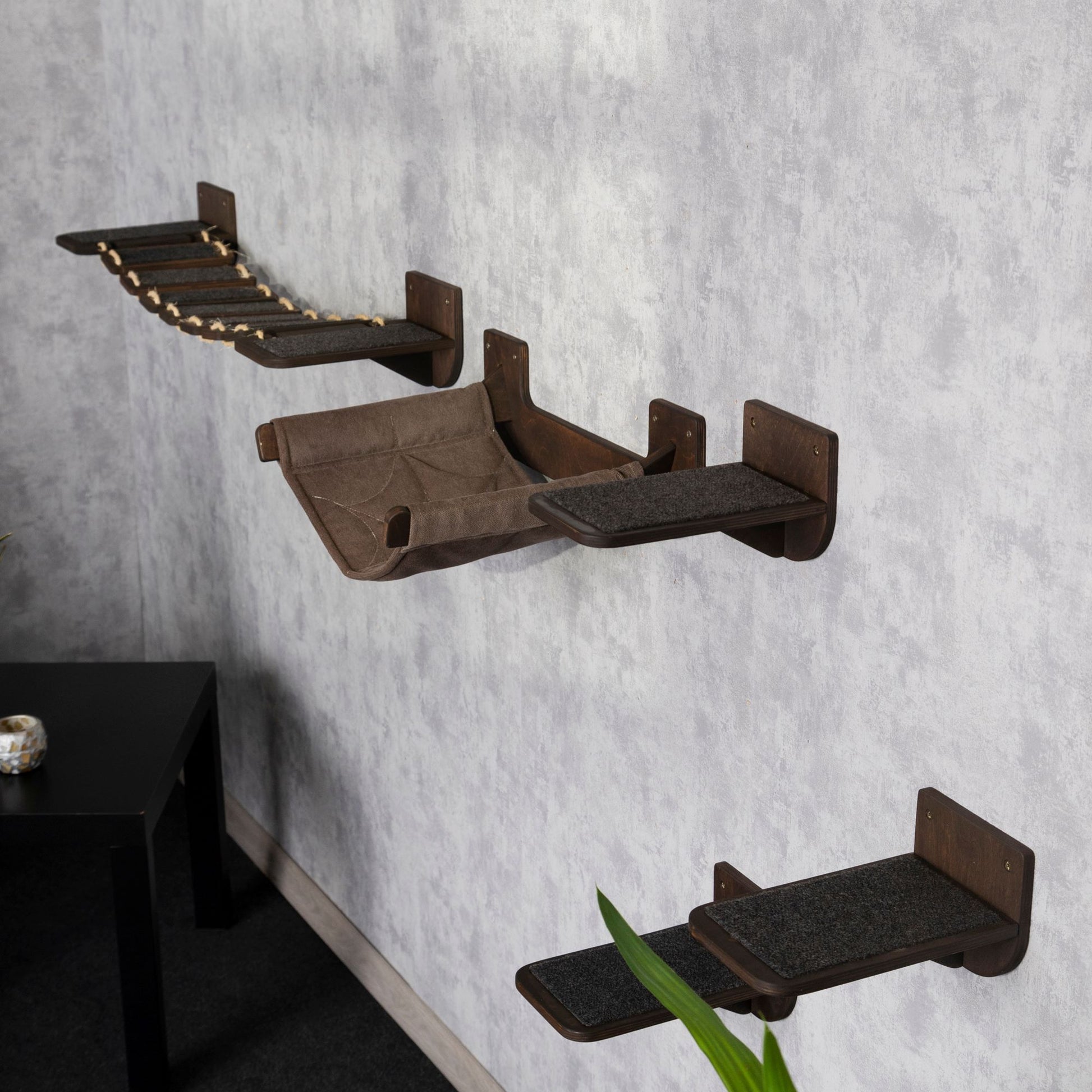 cat hammock, cat shelves, cat bridge, cat steps for wall, color wenge