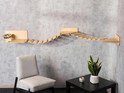 cat shelves wall, slow feeder cat bowl, cat bridge