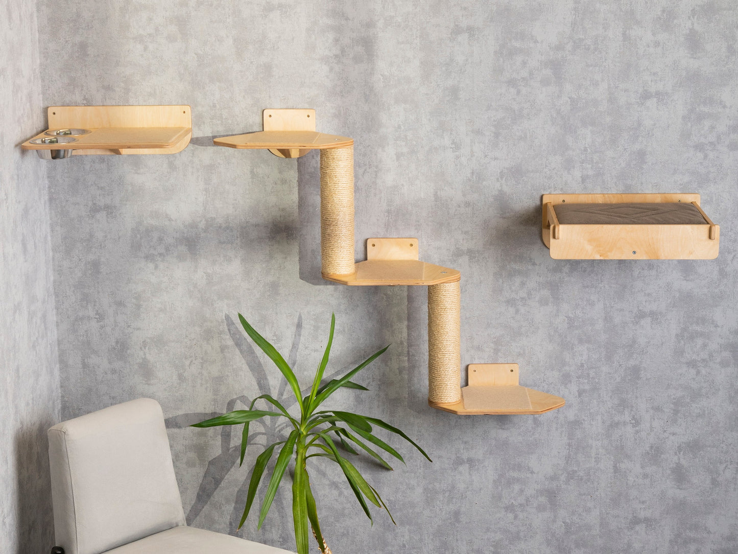 cat tower - cat pillow cat tree and cat feeder, elevated cat bed, best cat scratching post, slow feeder cat bowl, color clear