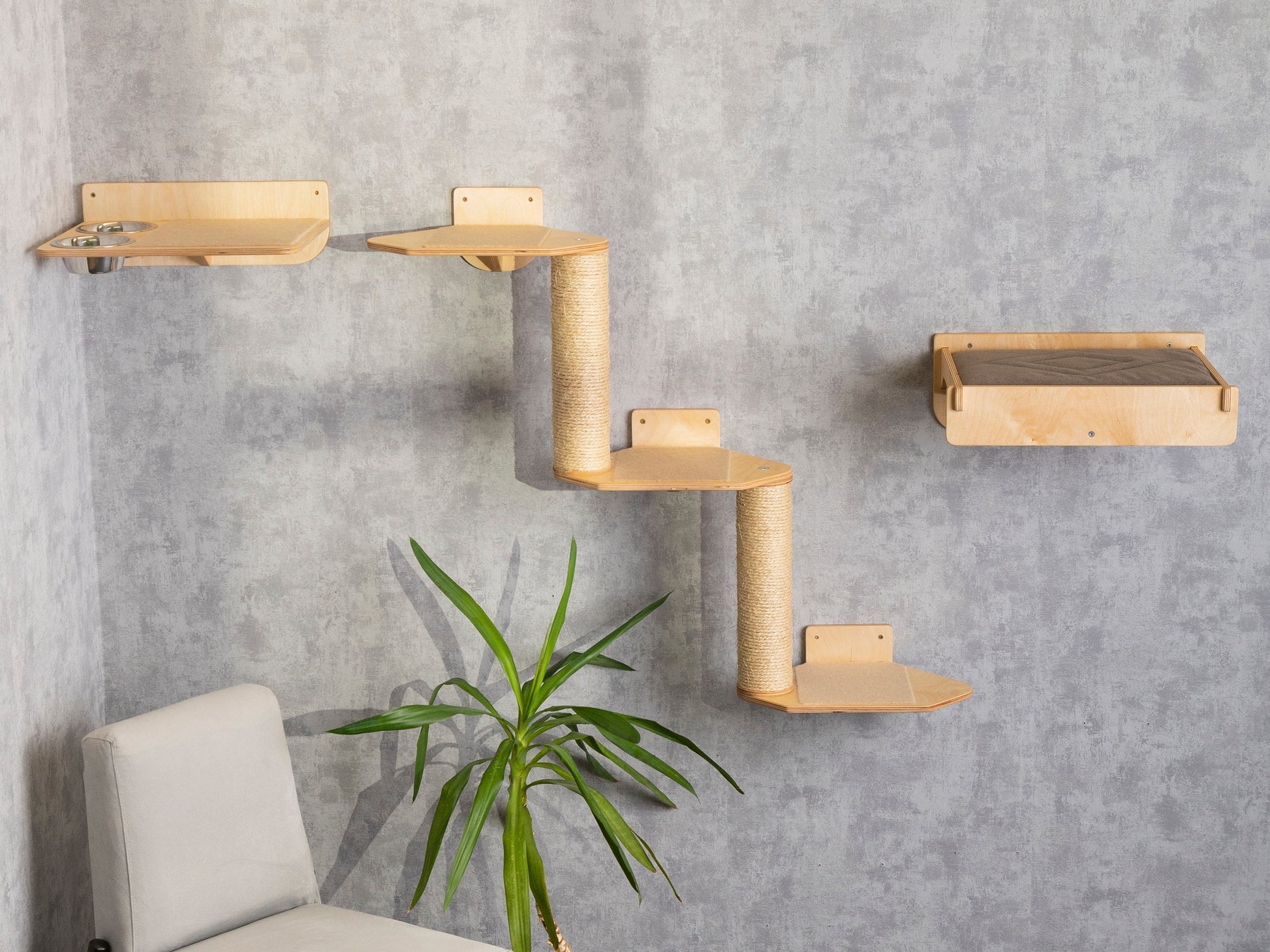 cat tower - cat pillow cat tree and cat feeder, elevated cat bed, best cat scratching post, slow feeder cat bowl, color clear