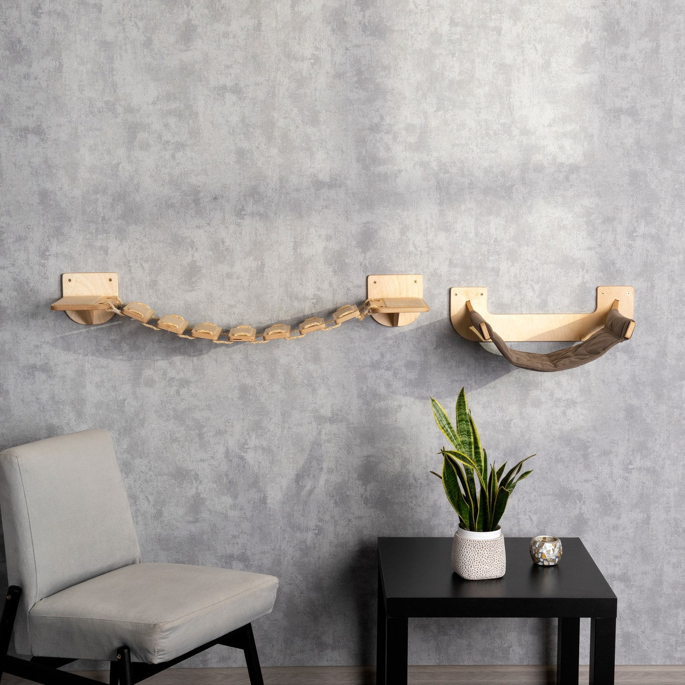 cat wall shelves, cat hammock, cute cat bed, cat bridge, front view, color clear  